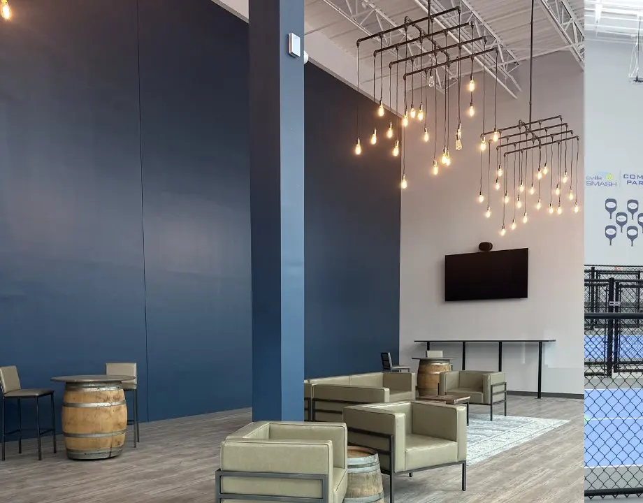 The lounge and pro shop area at cvilleSMASH